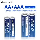 Литий-ионная аккумуляторная батарея PALO 100%, 1,5 в, 1,5 МВтч + USB в, AAA, МВтч
