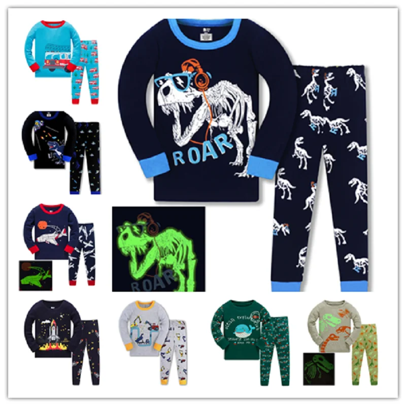 Хлопковая детская пижама с изображением динозавра из мультфильма тонкие детские