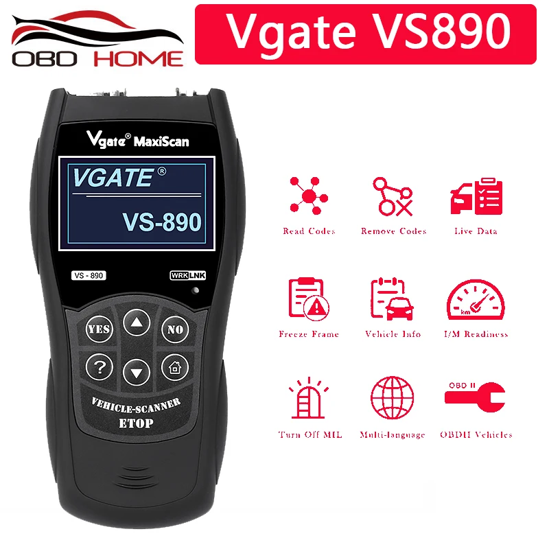 

Автомобильный диагностический инструмент Vgate VS890 OBD2/EOBD, Автомобильный сканер OBD 2, инструмент для считывания кодов двигателя OBDII, сканирующий...