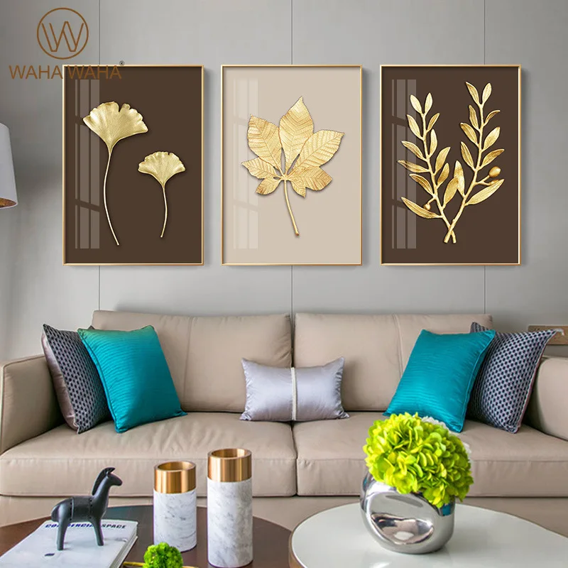 

Light Luxury European Style Golden Leaf Fashion Poster Printing Painting Canvas Living Room Porch Decorative Painting Wall Art