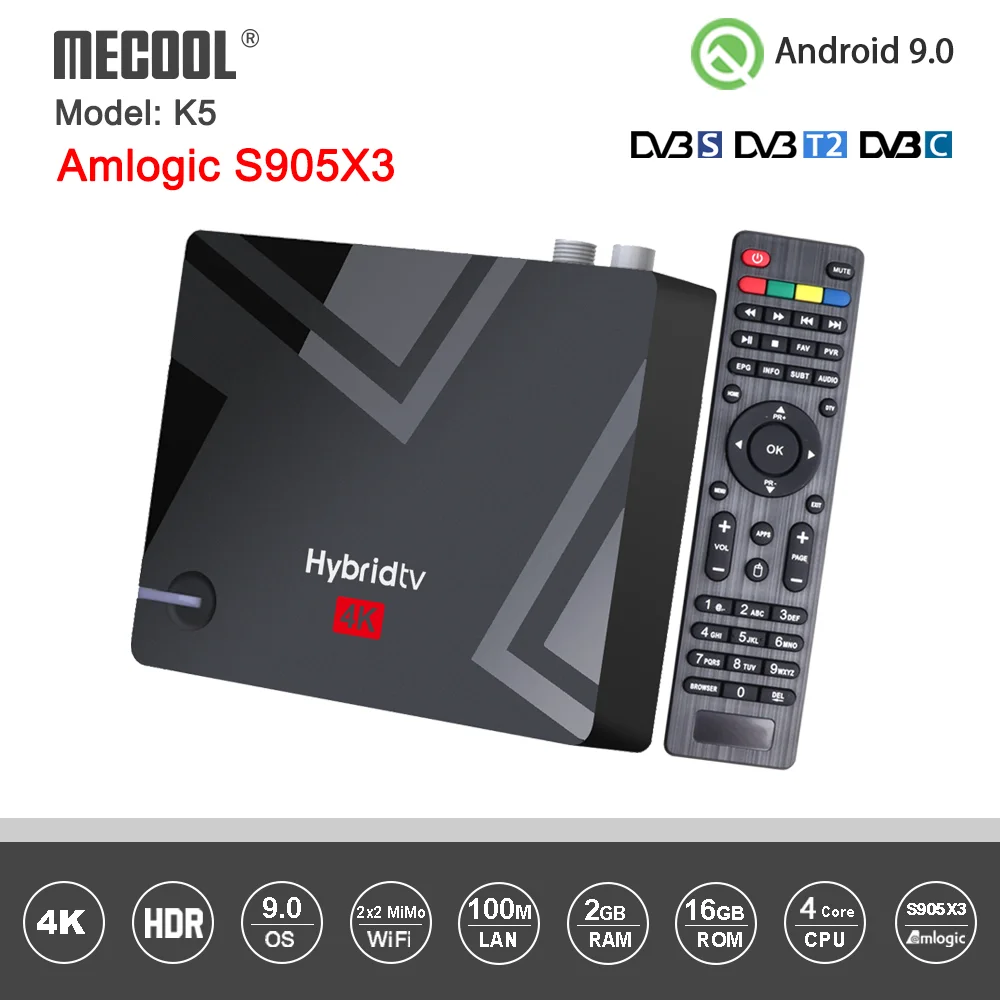 Mecool K5 Android Box DVB S2 T2 Amlogic S905X3 9 0 четырехъядерный 2 Гб 16 4K двойной Wifi PVR записывающий ТВ