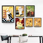 Настенная Картина на холсте для ресторана, паста, шеф-повар, персональная картина маслом, мультяшная хлебобулочная кухня, печатный плакат, картина