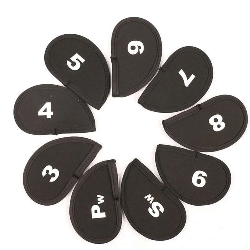 

9 Pcs/set Golf Iron Head Covers Black Number Iron Putter Protection Golf Club Covers Golf Accessories