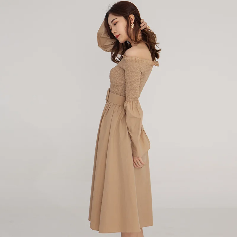 Женская юбка с высокой талией вырезом лодочкой одежда длинным рукавом цвет