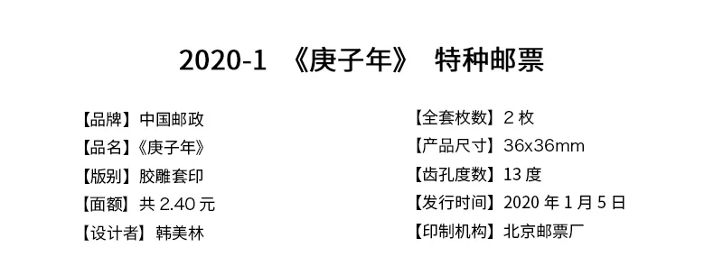 

2020 Four-wheel Zodiac Rat Chinese Boxer Year of the Rat Stamp Quartet with Small Promissory Note Large and Small Edition