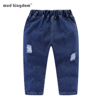 mudkingdom boys jeans fashion brief long pants solid ripped elastic waist slim trousers for boy slant pocket denim pants clothes
