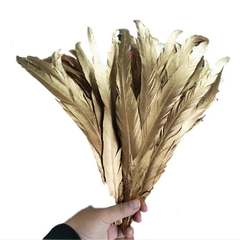 Перо петушиное натуральное золотистое 30-35 см/12-14 дюймов 100 шт./лот | Дом и сад
