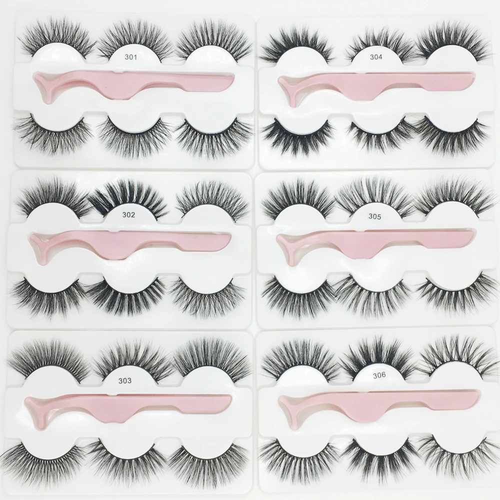 Накладные ресницы 3D натуральные Толстые из норки с пинцетом набор длительных