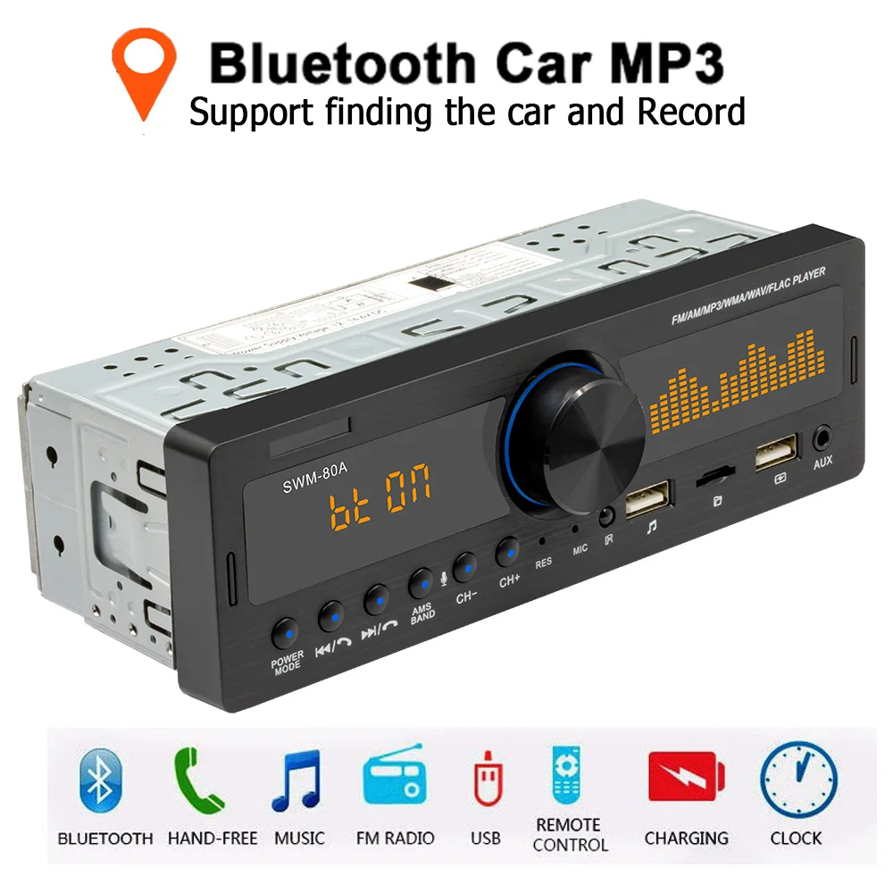 Автомобильный Радио 1 din Bluetooth Handsfree автомобильный локатор Aux вход приемник