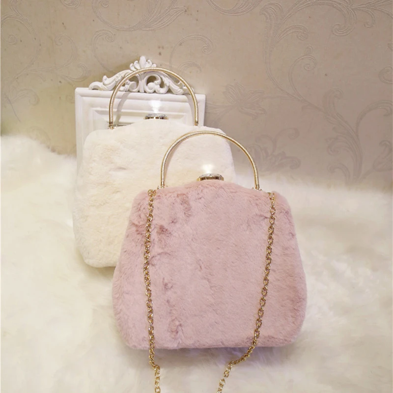 Женский клатч из искусственного кроличьего меха сумка на плечо с застежкой