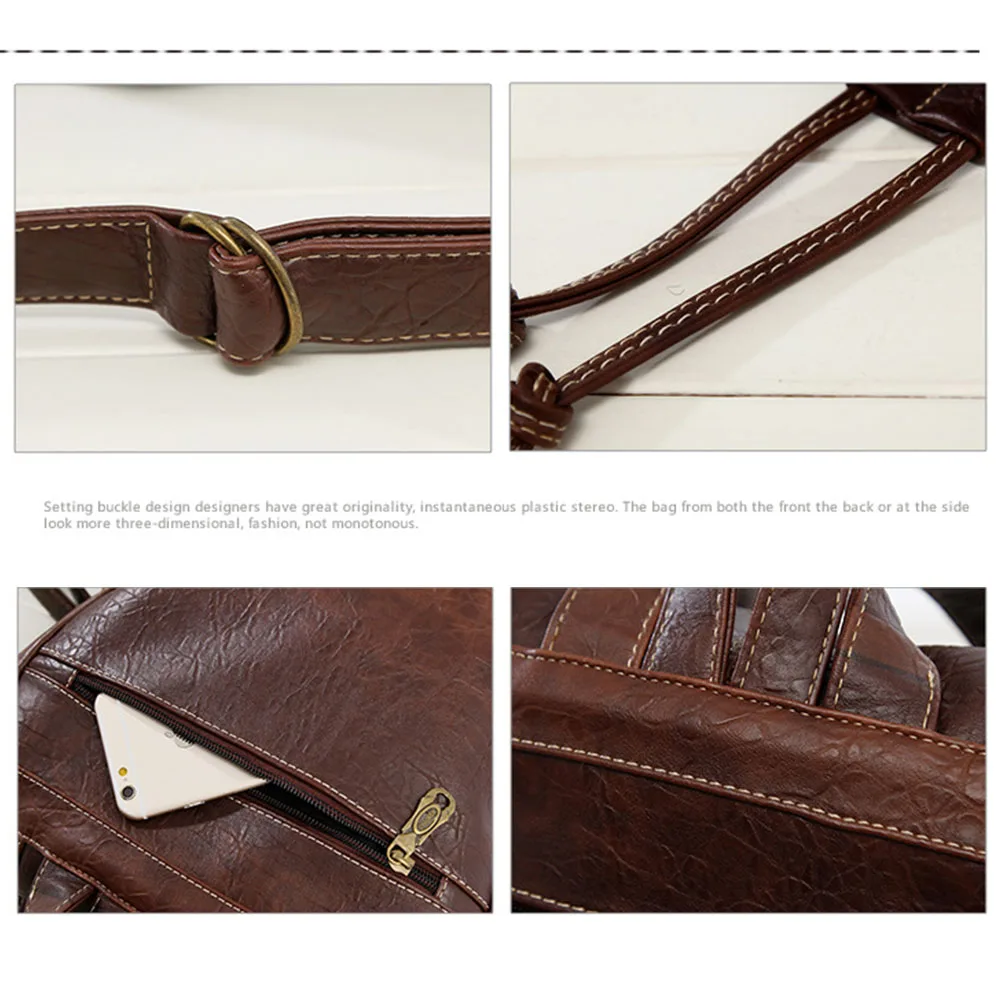 

Women Hook Closure Soft Solid Top Handle School With Zipper Students Large Capacity Backpack Casual PU Leather Travel Fashion