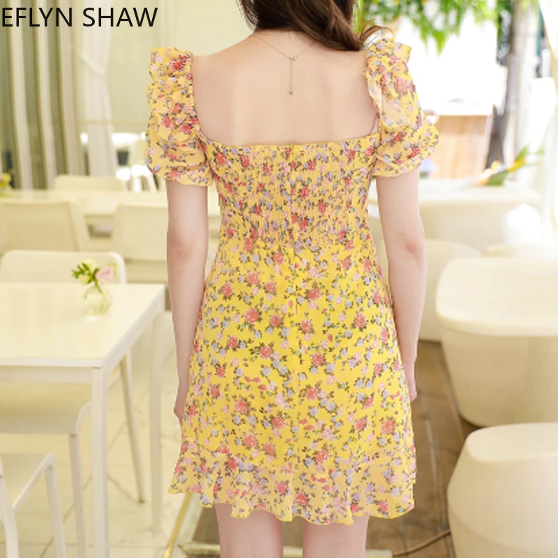 Женское шифоновое мини платье с коротким рукавом повседневное желтое