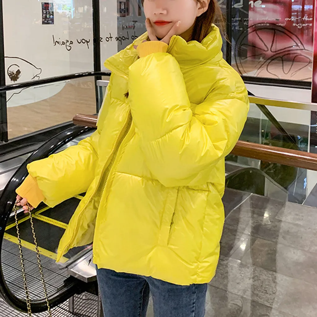 Корейский стиль 2019 зимняя женская куртка со стоячим воротником однотонная