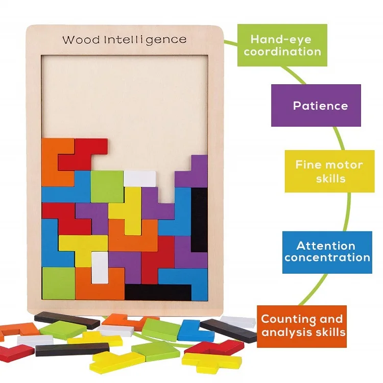 3D Colorf Деревянные Пазлы настольные Игрушки Tangram головоломка Пазлы для детей тетрис игра Развивающие игрушки для малышей деревянный подарок