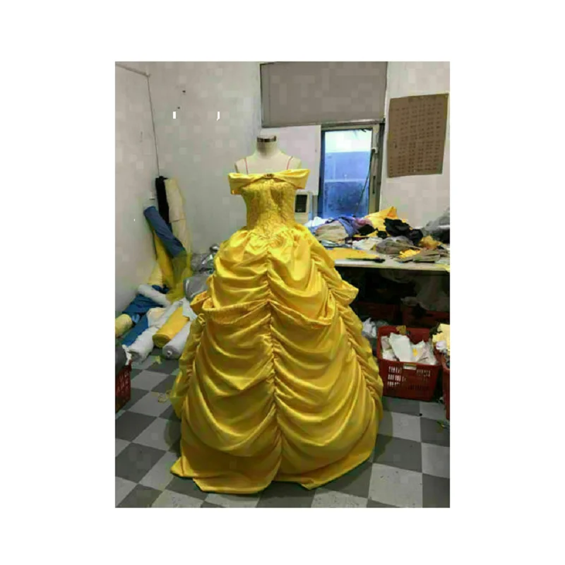 

Hot selling Belle adult clothing beast princess skirt Yellow Large lace skirt
