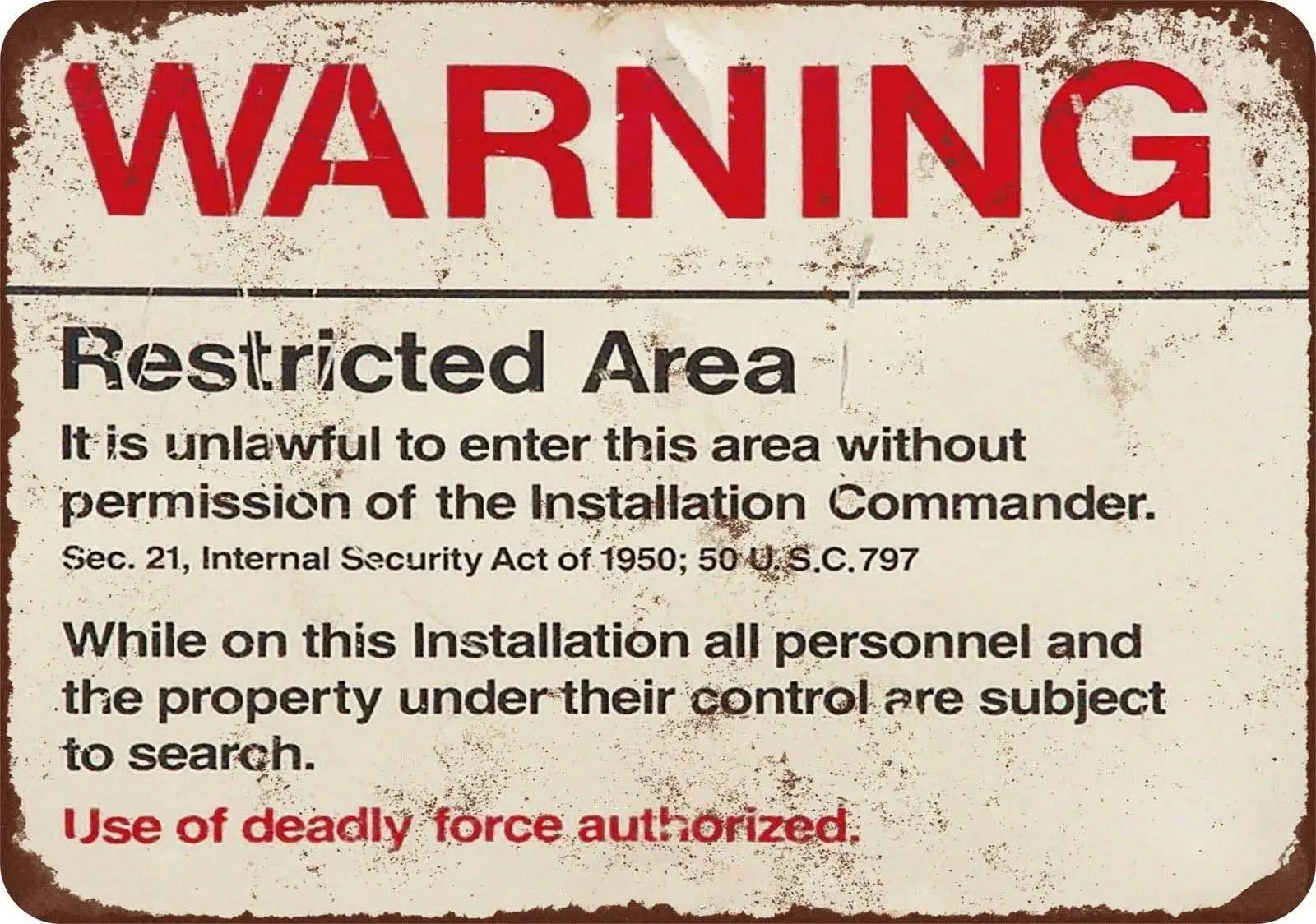 

nobrand Warning Restricted Military Area Wall Decoration Kitchen Decor Garage Novelty Retro Metal 8x12 Inch