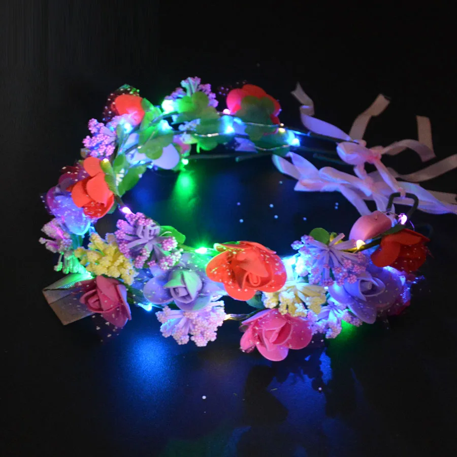 Головная повязка с цветком для вечеринки светодиодная лента волос венок
