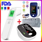 Тонометр, монитор уровня кислорода в крови с OLED-дисплеем, пульсоксиметр, Пальчиковый монитор насыщения кислородом + цифровой термометр