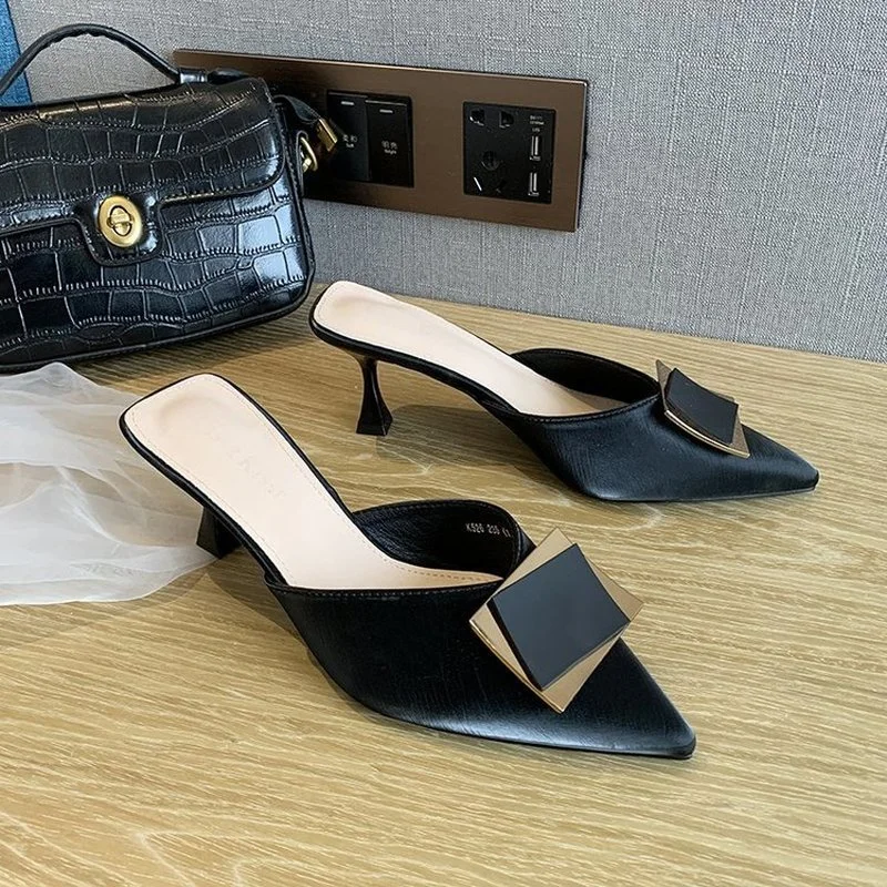 

Baotou half slippers 2021 new female summer wear net red pointed high heels stiletto sandals all-match Muller shoes