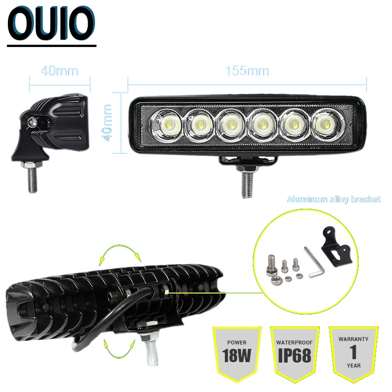 18W Светодиодный рабочий светильник 12V LED пятно света Бар Offroad автомобилей головной
