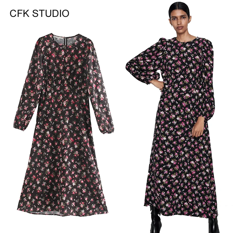 Новинка женское винтажное Повседневное платье миди с цветочным принтом