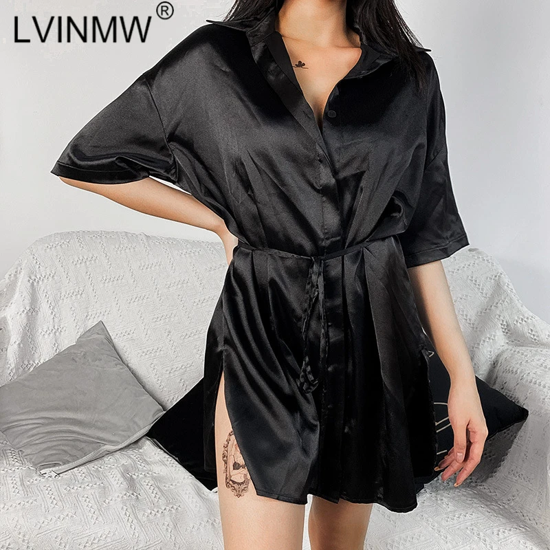 Женское платье-футболка LVINMW черное свободное мини-платье с коротким рукавом на