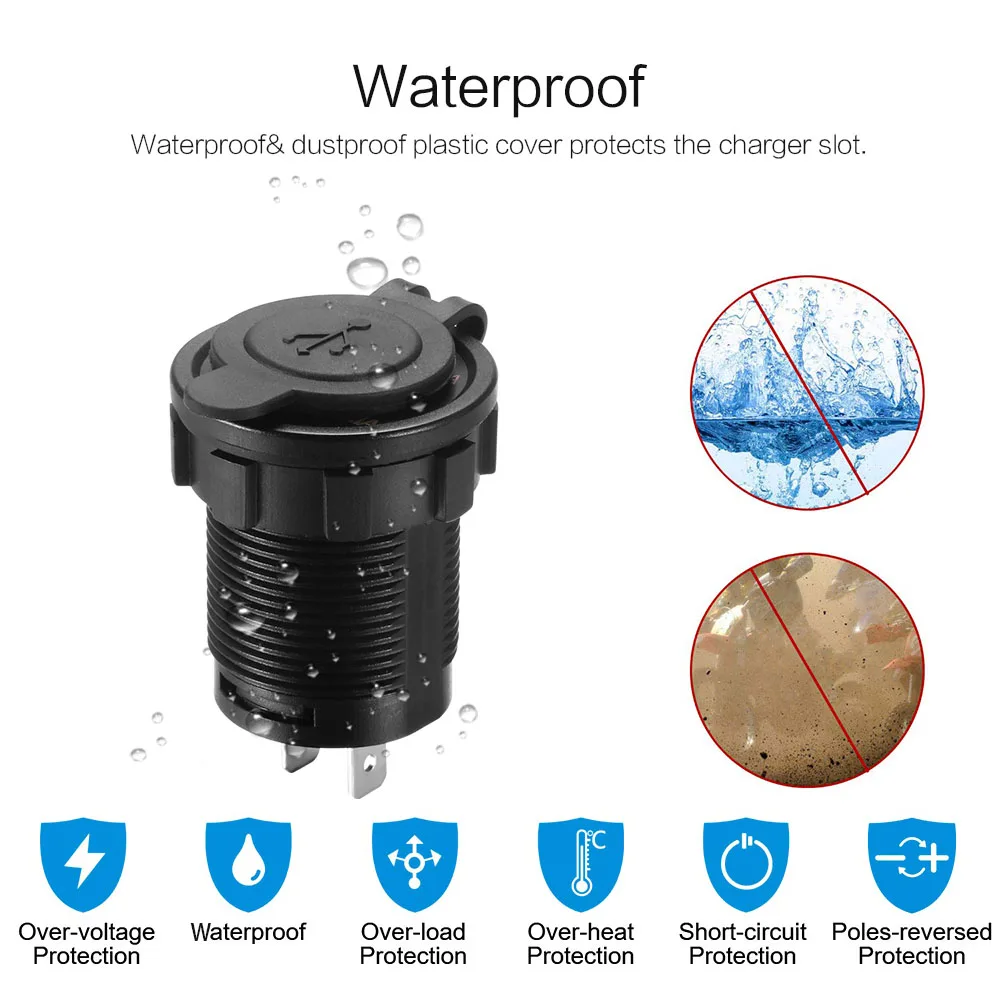 Водонепроницаемый мотоцикл Адаптер зарядного устройства с двойным USB 12V 1A 2.1A