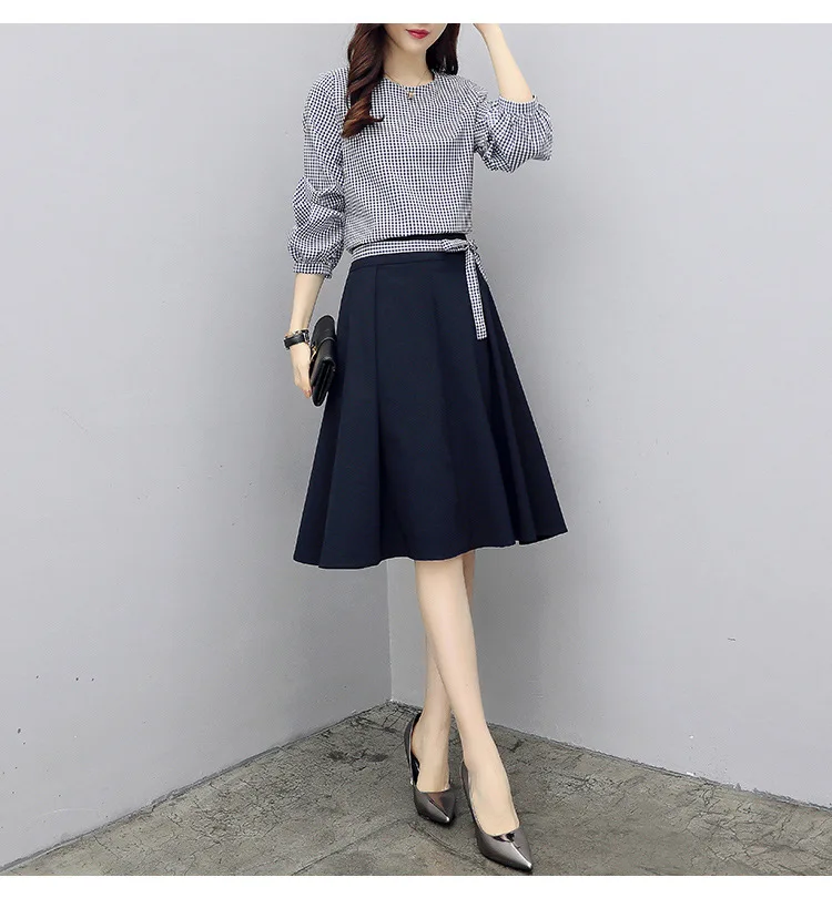 

2020 new women's two-piece fashion sets female Korean top shirt lacing skirt temperament high quality suit spring summer plus