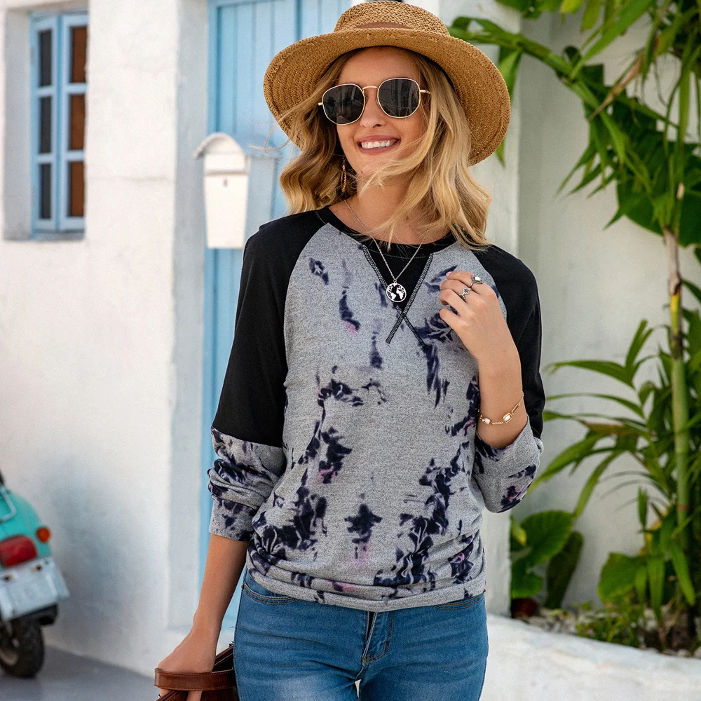 Женская одежда повседневный женский топ в стиле пэчворк с рукавом реглан