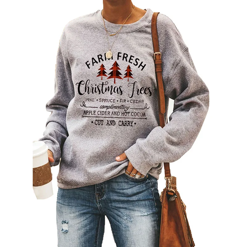 

Christmas O-Neck Sweatshirts Women Cotton Cartoon Printing Long sleeve Tops Female Pullover Fall 2020 Women Clothing
