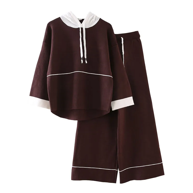 

Spring and autumn loose fashion wide-leg pants casual sweater two-piece suit T407