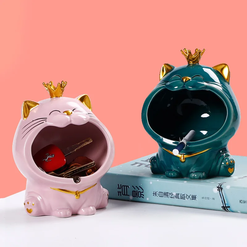 

Animal Cat Ashtray Ceramic Household Cute Moving Ashtray Creative Anti-fly Ash Car Ashtray Living Room Home Storage Decoration