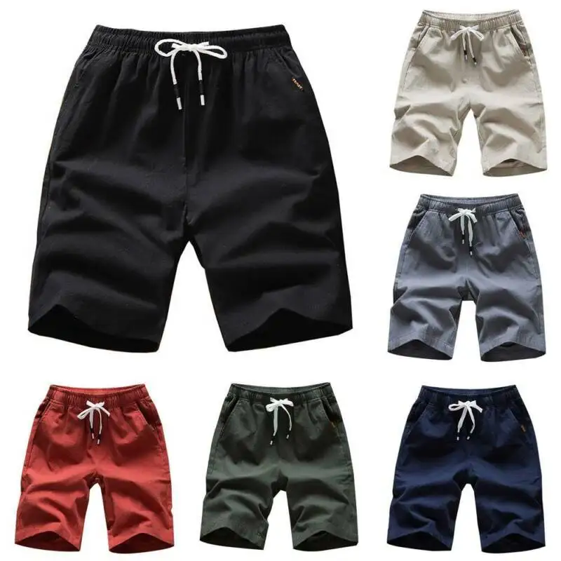 

Mens 2021 Summer Shorts Solid Straight Elastic Waist Casual Shorts Sports Drawstring Korean Fashion Men's Clothing Beach Shorts