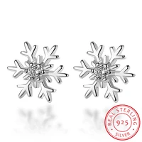 925 sterling silver hollow snowflake zirconia flower stud earrings for women christmas gift earrings s e267