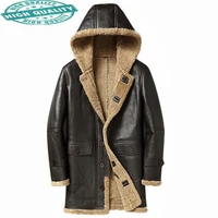 warm winter jacket men medium long lamb real fur shearling casual sheepskin wool leather coat 2877 lwl2082