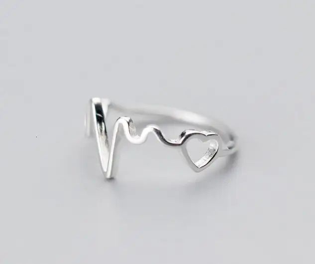 

100% тонкое подлинное Настоящее серебро 925 пробы волнистое сердцебиение сердца регулируемое кольцо GTLJ1608