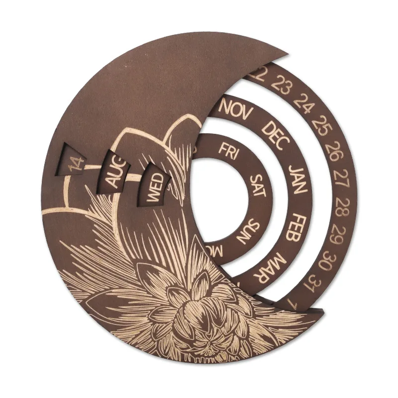 

2021 New Creative Wood Wall Calendar Round Can Turn The Perpetual Calendar The Walls of The Study Are Decorated