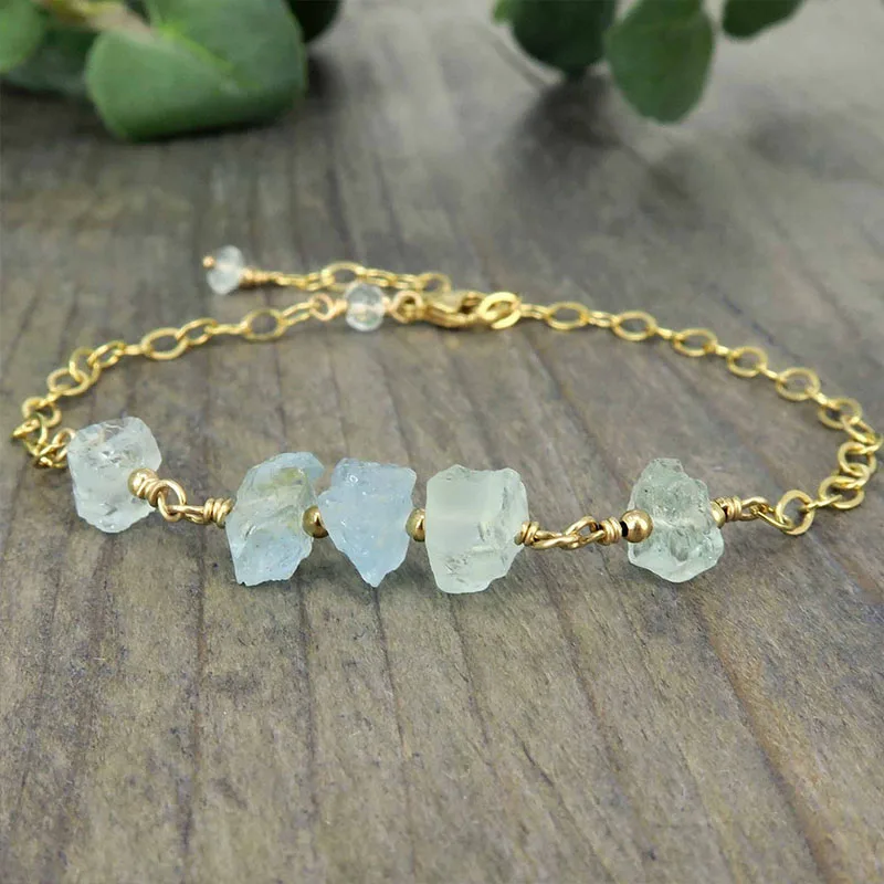 

Natural Aquamarine Bracelet, March Birthstone Raw Stone Jewellery