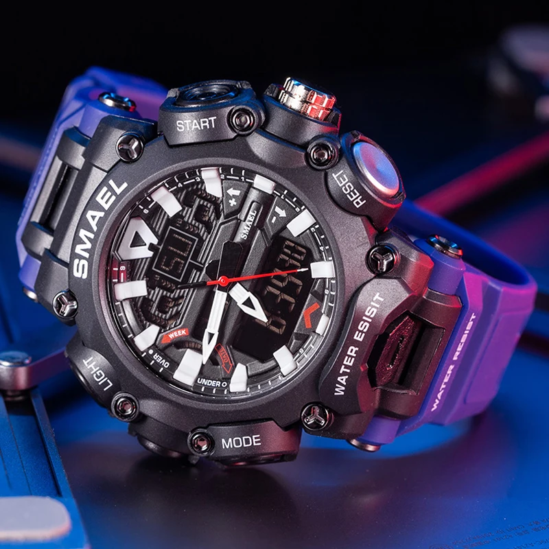 Спортивные часы SMAEL мужские Цифровые кварцевые с двойным дисплеем Молодежные