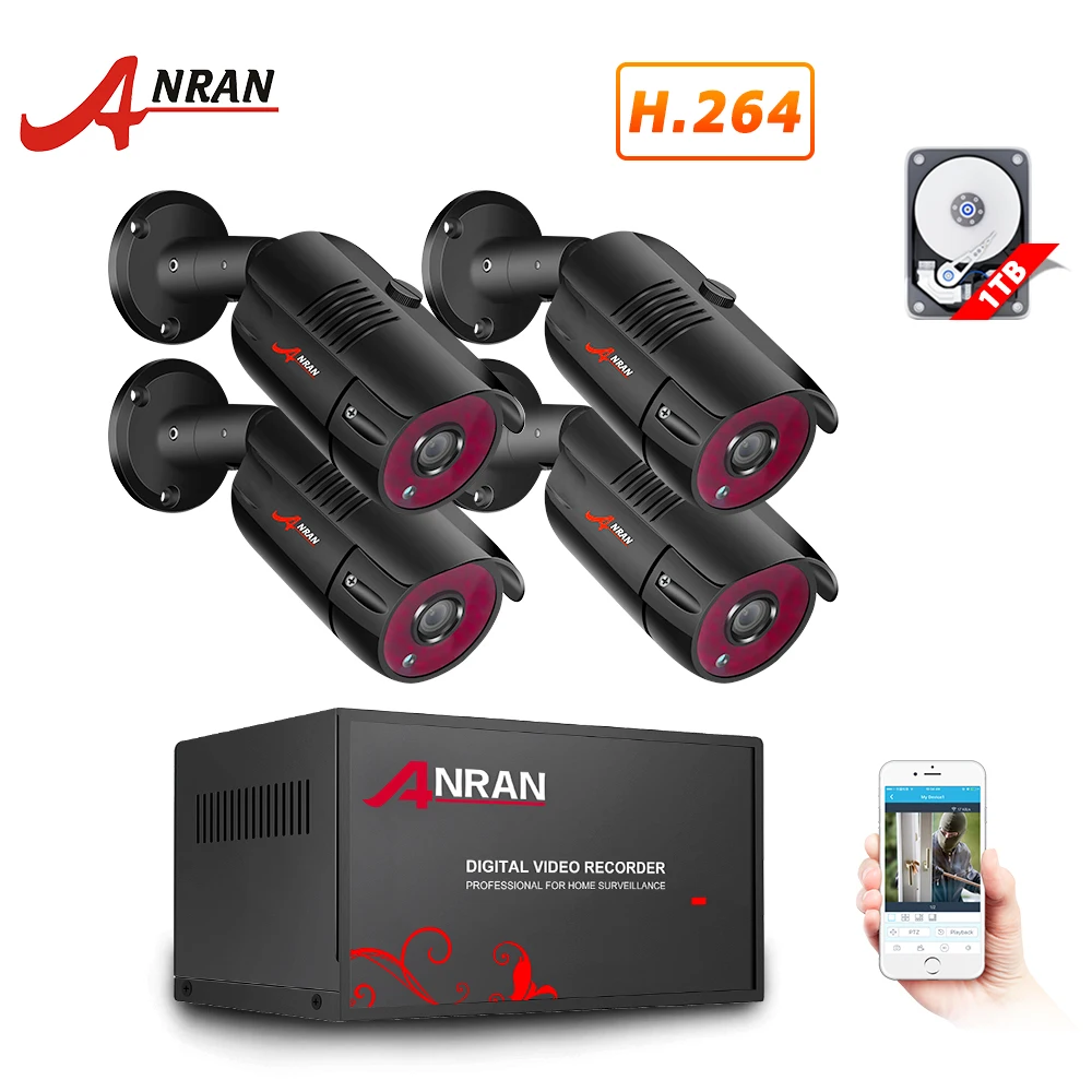 Камера видеонаблюдения ANRAN 4CH 4 шт. 1080P защита от непогоды AHD DVR система