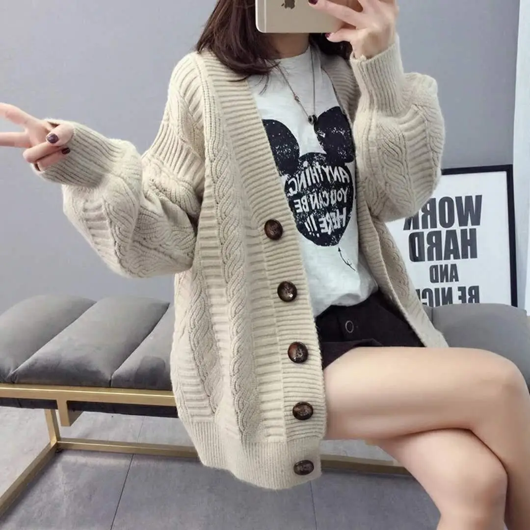 Sweater cardigan jacket female loose Korean student spring and autumn 2021 new sweater trend round button net red hot sale old K |