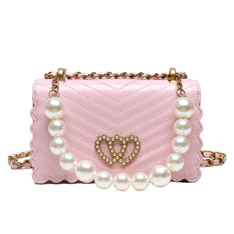 

Valentine's Day New Double Love Pink Shoulder Bag Ladies High Quality Luxury Pearl Chain Handbag Girl Fashion Messenger Bag