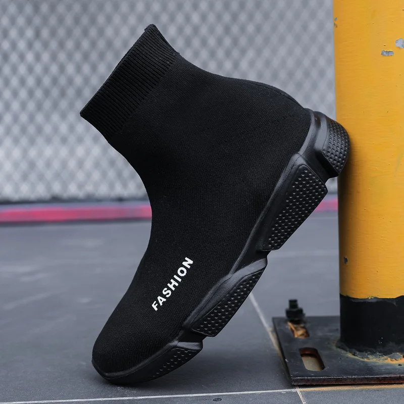 

2021 Black Men High Top Sneakers Tennis Summer Comfortable Breathable Flat Bottom Fashion Hip Hop Casual Adult Socks Shoes Male