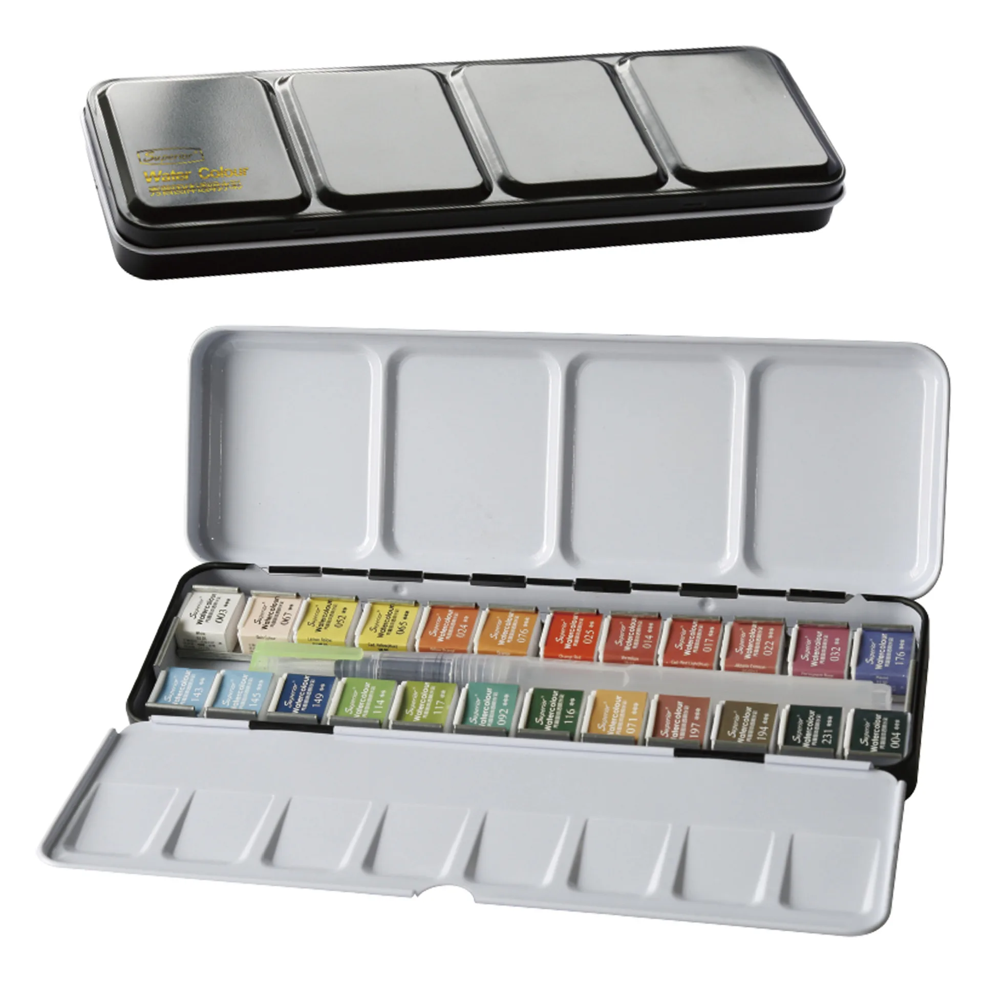 

Superior 12/24/36/48 Colors Solid Watercolor Paints Set With Paintbrush Tin Box Watercolor Set Professional Artist Pigment