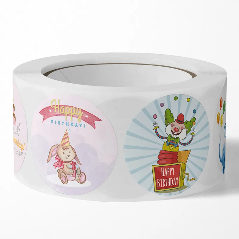 

500 pcs /roll Hot Style 2.5cm Round shape Happy Birthday surprise stickers teacher children reward label seal paste