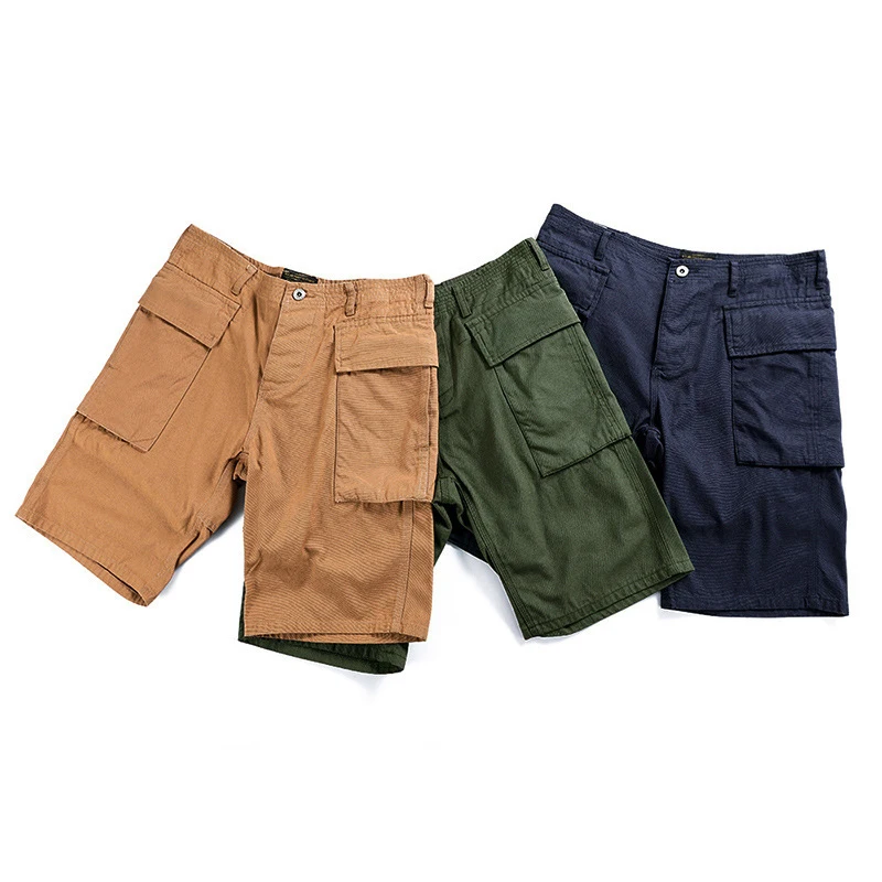 

Ok9831 New Men's Cargo Shorts Casual Straight Solid Color Khaki Multi-Pocket Running Athletic Comfortable Premium Cotton Short