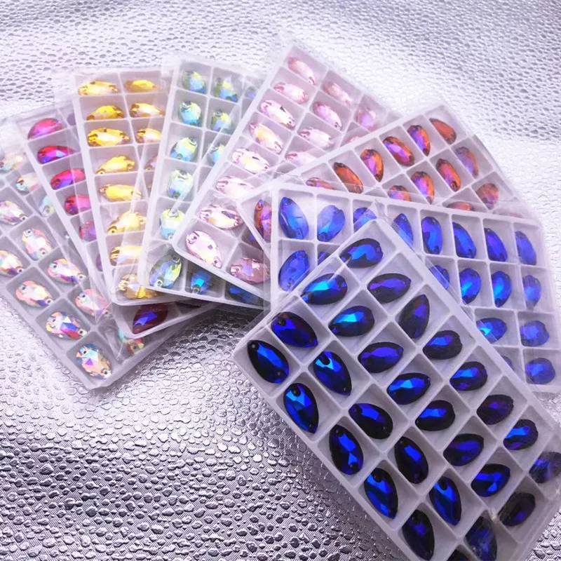 Слеза красочные AB Кристалл пришивать Стразы стеклянные капли шитье стразами