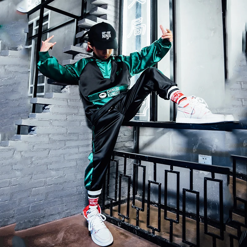 Костюм джазовый для мальчиков и девочек одежда в стиле хип хоп куртка с длинным