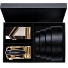 Ремень мужской Hi-Tie, из натуральной воловьей кожи, с автоматической пряжкой, черный, в подарочной коробке