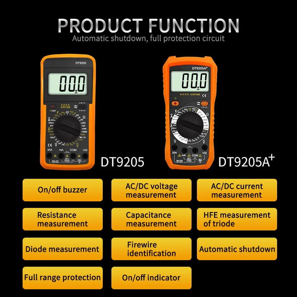 DT9205/DT9205A Handskit Цифровой мультиметр постоянного тока Профессиональный тестер